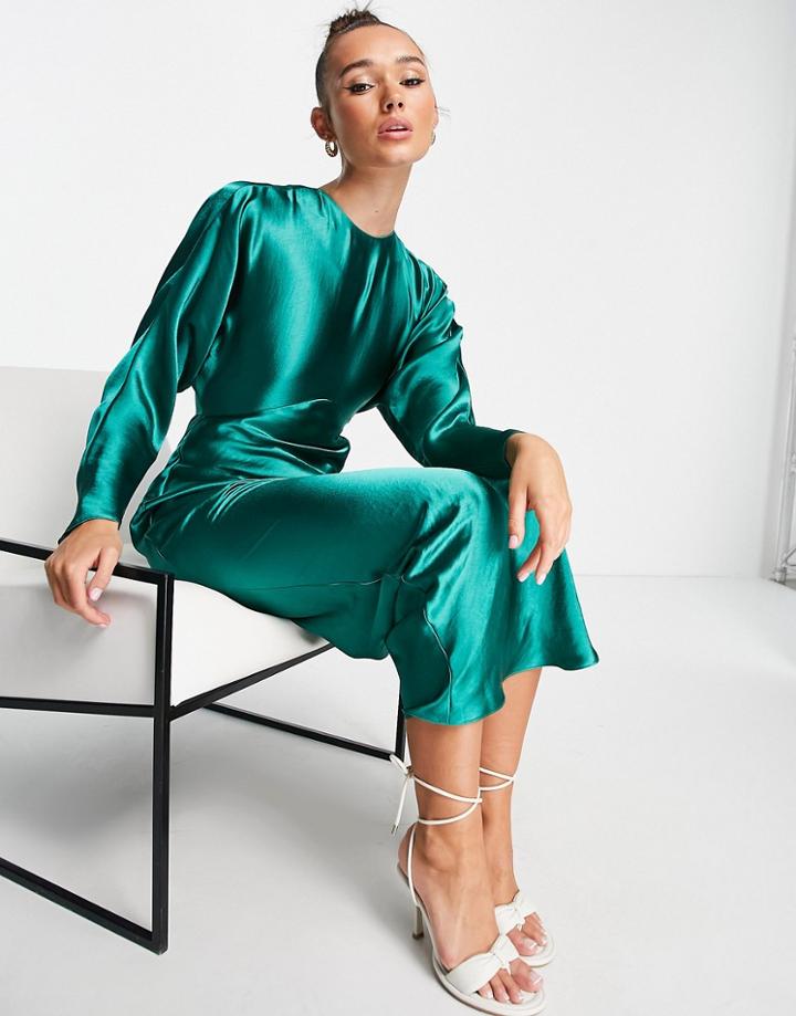 Asos Design Satin Batwing Bias Cut Maxi Dress In Green