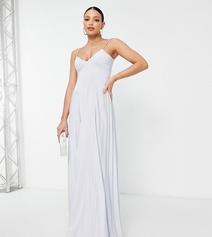 Asos Design Tall Recycled Polyester Cami Side Panel Pleated Maxi Dress In Blue-pink