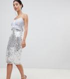 Asos Design Petite Midi Sequin Tube Skirt-silver