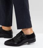 Asos Wide Fit Monk Shoes In Black Faux Leather With Emboss Panel - Black
