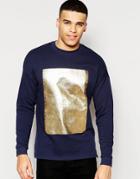 Asos Oversized Sweatshirt With Gold Foil Print - Navy