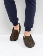 Dunlop Tassel Slippers In Brown Suede - Brown