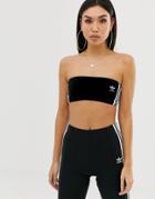 Adidas Originals Adicolor Three Stripe Velvet Bandeau Bralette In Black - Black