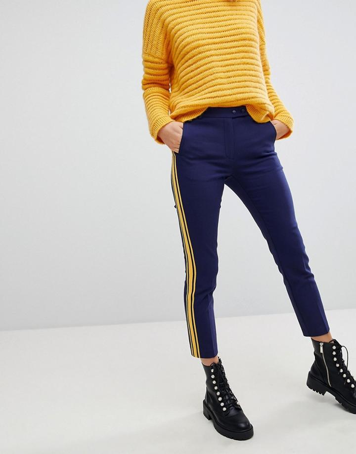 Stradivarius Contrast Side Stripe Pants - Blue