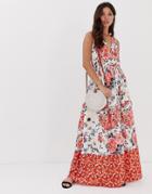 Parisian Wrap Front Floral Border Print Maxi Dress - Multi