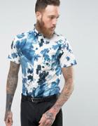 Selected Homme Slim Short Sleeve Shirt In Print - White