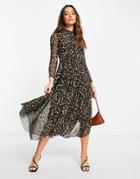 Whistles Maxi Dress With High Neck In Leopard Print-multi
