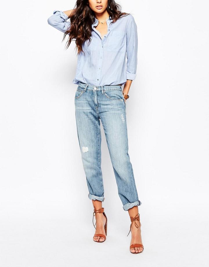 Boss Orange J70 Boyfriend Jeans In Distressed Wash - Blue