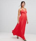 Asos Maternity Blouson Wrap Pleated Maxi Dress - Red