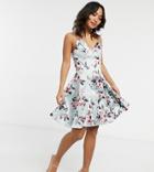 Chi Chi London Petite Structure Mini Prom Dress In Floral-pink