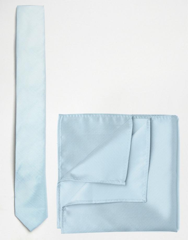 Asos Wedding Tie And Pocket Square In Blue - Blue