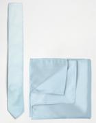 Asos Wedding Tie And Pocket Square In Blue - Blue