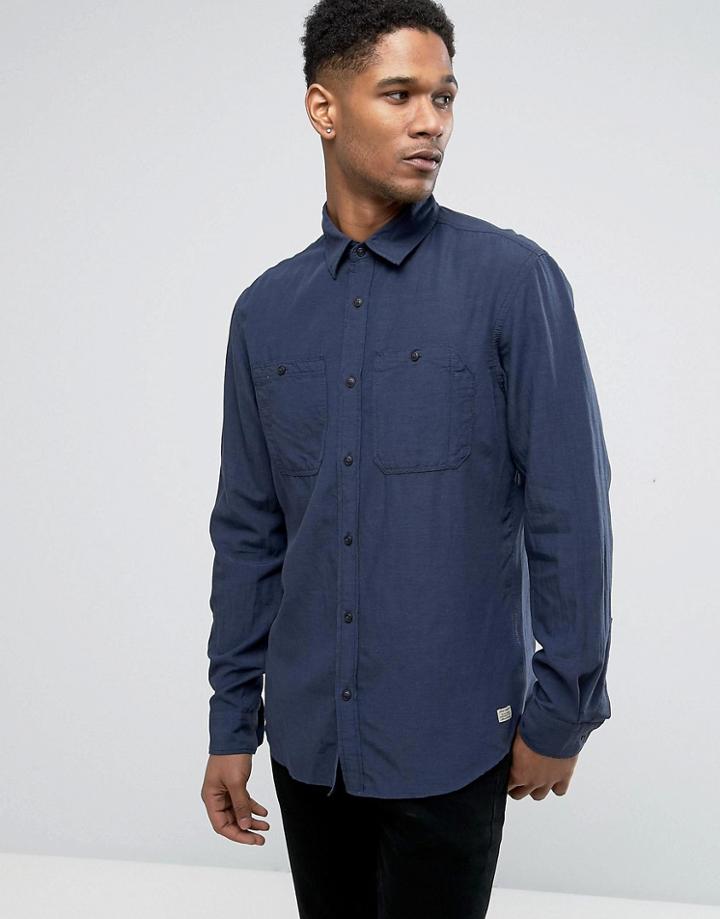 Jack & Jones Vintage Shirt In Slim Fit With Military Pockets - Navy
