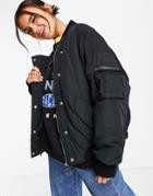 Pull & Bear Oversized Bomber Jacket With Contrast Lining In Black