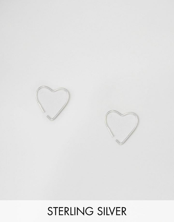 Asos Sterling Silver Heart Hoop Earrings - Silver