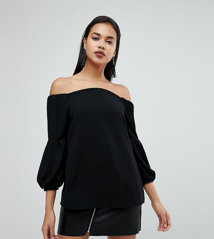 River Island Balloon Sleeve Bardot Top - Red
