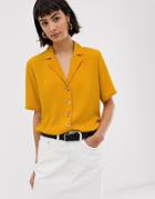 Only Button Through Short Sleeve Top In Mustard - Yellow