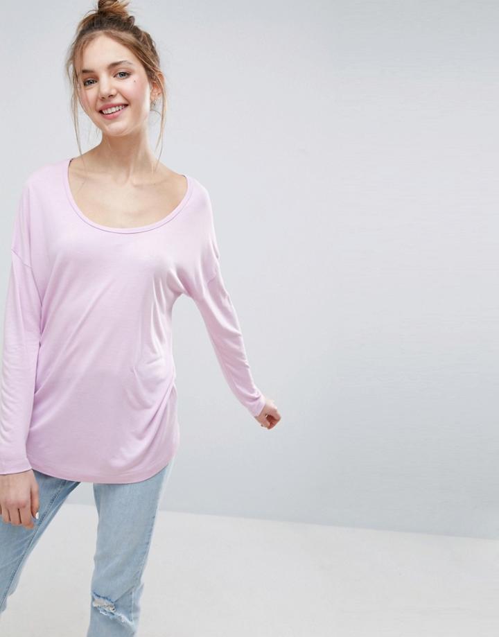Asos Long Sleeve Curve Hem T-shirt - Purple