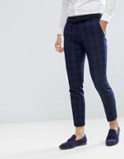 Moss London Skinny Wedding Suit Pants In Navy Check - Navy