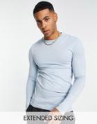 Asos Design Muscle Fit Long Sleeve T-shirt With Crew Neck In Light Blue