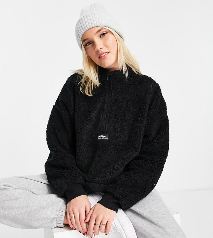 Quiksilver Popcorn Sherpa 1/4 Zip Cropped Fleece In Black Exclusive At Asos