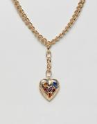 Asos Design Statement Necklace With Vintage Style Heart Locket With Jewels In Gold - Gold