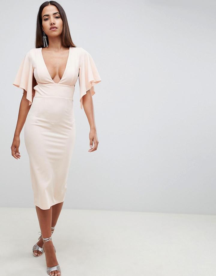 Asos Design Cape Sleeve Plunge Midi Dress - Multi