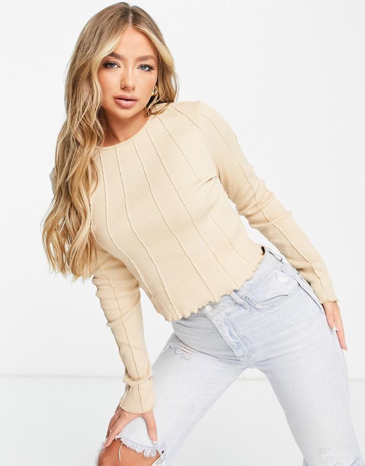 Na-kd Exposed Seam Detail Long Sleeve Top In Beige - Part Of A Set-neutral