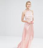 John Zack Petite Maxi Halter Dress With Lace Bodice And Sateen Skirt - Pink