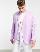 Asos Design Slim Strap Double Breasted Blazer In Pastel Sateen-white