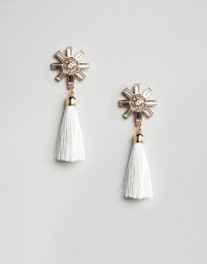 Ashiana Drop Tassel Statement Earrings - White