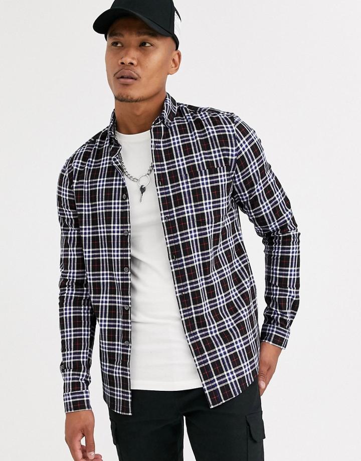Asos Design Skinny Check Shirt In Black
