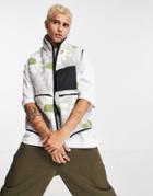 Asos Design Fleece Vest With Pockets In Gray Floral Print-grey