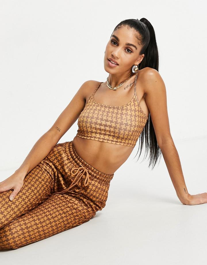 Love & Other Things Crop Top Set In Brown Print