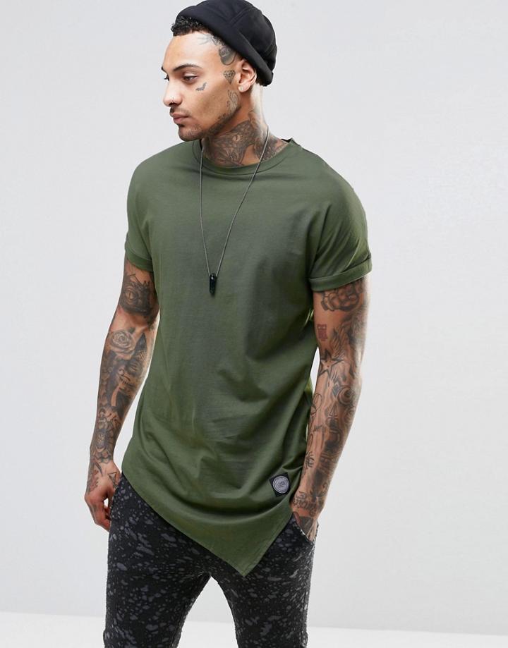Sixth June T-shirt With Asymetric Hem - Khaki