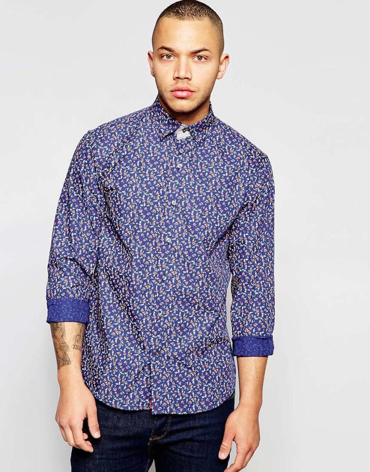 Dickens And Browne Floral Shirt - Navy