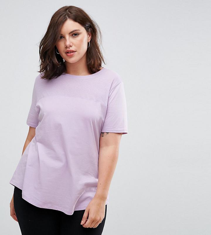 Asos Curve T-shirt With Contrast Rib Yoke - Purple