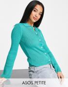 Asos Design Petite Sweater With Collar In Green