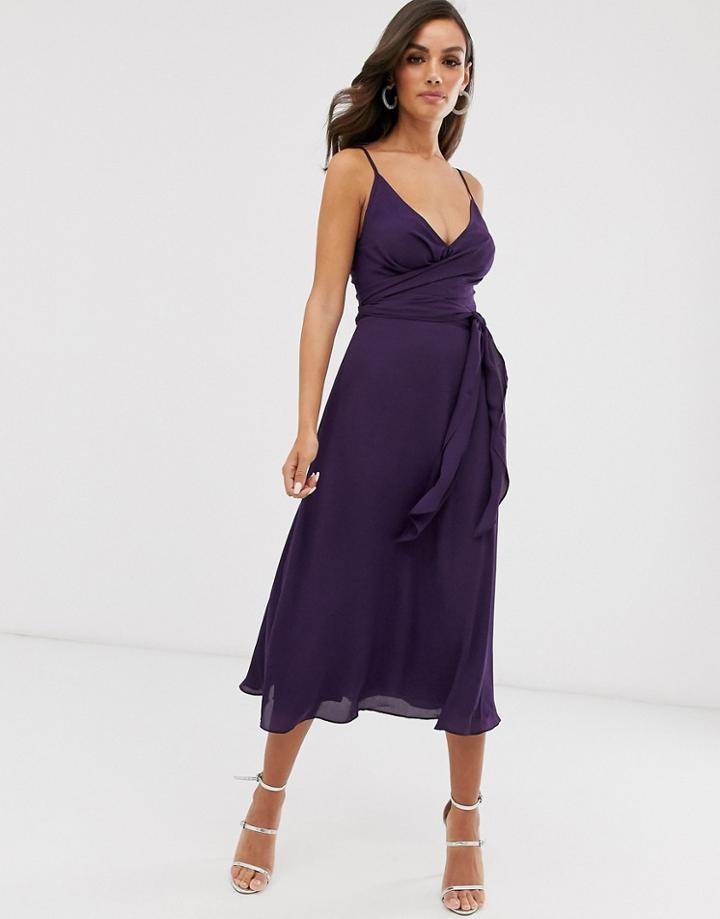 Asos Design Cami Wrap Midi Dress With Tie Waist
