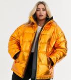 Asos Design Curve Foiled Puffer Jacket In Copper