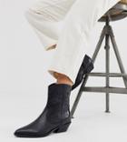 Asos Design Wide Fit Autumnal Leather Western Boots In Black - Black