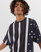 Asos Design Oversized T-shirt With Vertical Stripe And Polka Dot-multi