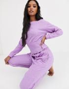 Asos Design Lounge Mix & Match Loopback Raw Edge Off Shoulder Sweat-purple