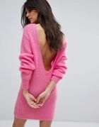 Warehouse Scoop Back Mohair Tunic Dress - Pink