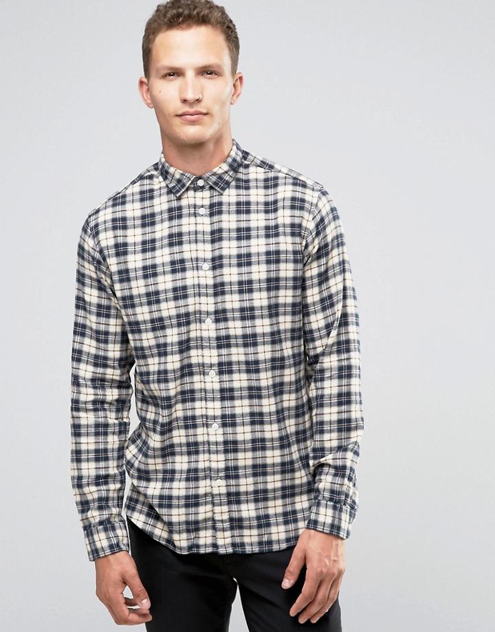 Selected Homme Flannel Check Shirt In Regular Fit - White