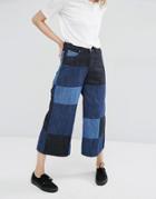 Dr Denim Lykke Patchwork Wide Leg Culotte Jeans - Blue
