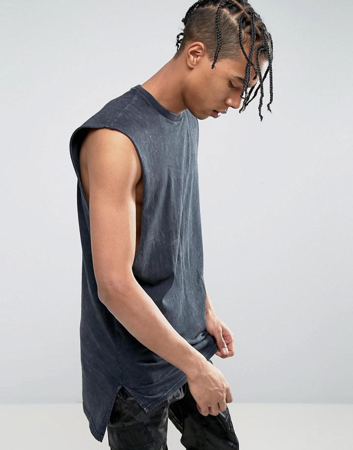 New Look Longline Tank In Washed Black - Black