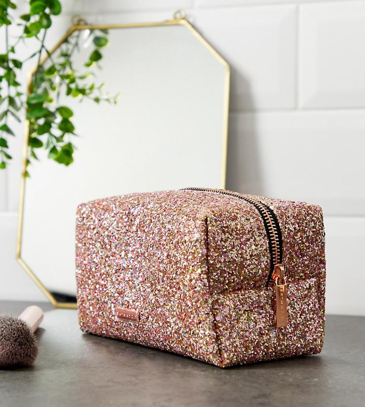 Skinnydip Sunset Beach Rose Gold Glitter Makeup Bag - Gold