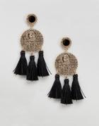Asos Cut Out Coin And Tassel Earrings - Gold