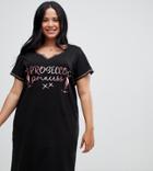 Yours Prosecco Princess Short Sleeve Nightdress - Black